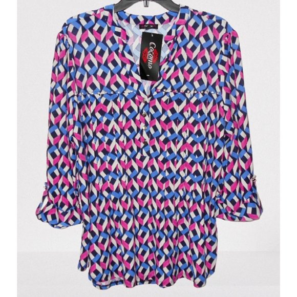 Tops New Pink Geometric Diamond Plus Size Studded 34